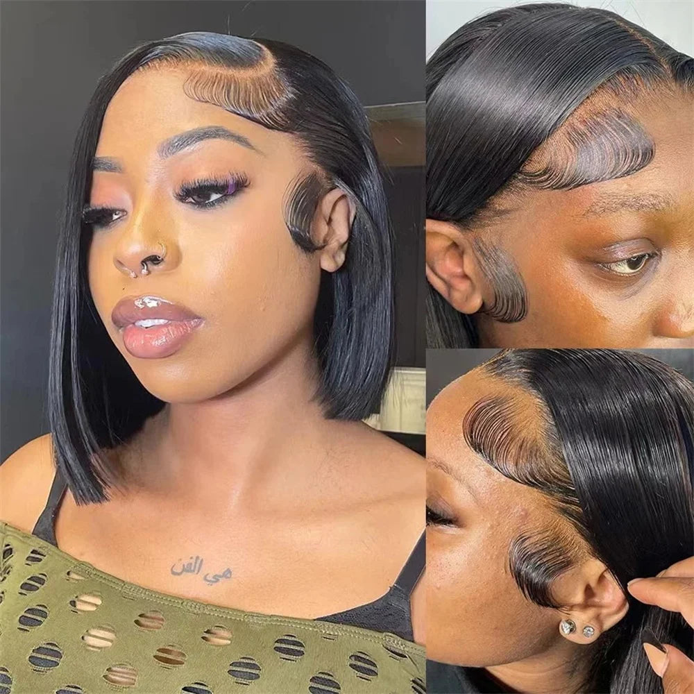 Transparent 13x4 Bone Straight HD Lace Front Human Hair Bob Wigs Brazilian Glueless 4x4 Lace Closure Short Bob Wig 230% Density